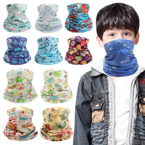 어린이를위한 여름 양산 얼음 Neckerchief 어린이 귀여운 얼굴 목 고리 Gaiter 두건 스카프 방진 야외 스포츠 모자를 쓰고 있죠