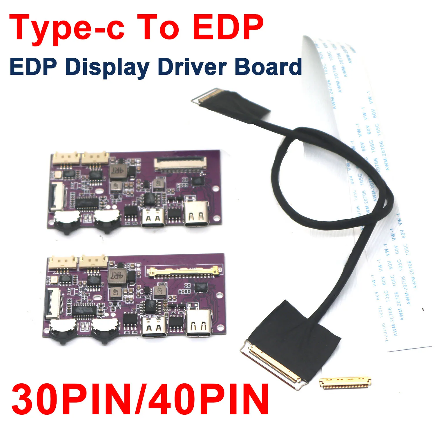 30PIN 40PIN USB Type-c To EDP Driver Board LCD Projection Screen 2K 4k 60HZ 240HZ  Portable LED LCD Display Screen EDP Cable