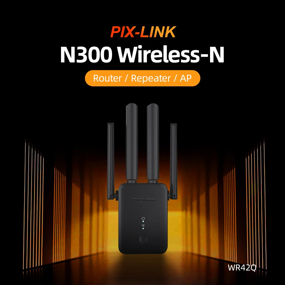 

PIX-LINK WR42Q 300Mbps WiFi Repeater Wireless N Router Extender 2.4GHz Signal Booster For Home WPS AP Mode Strong Wall Penetrati