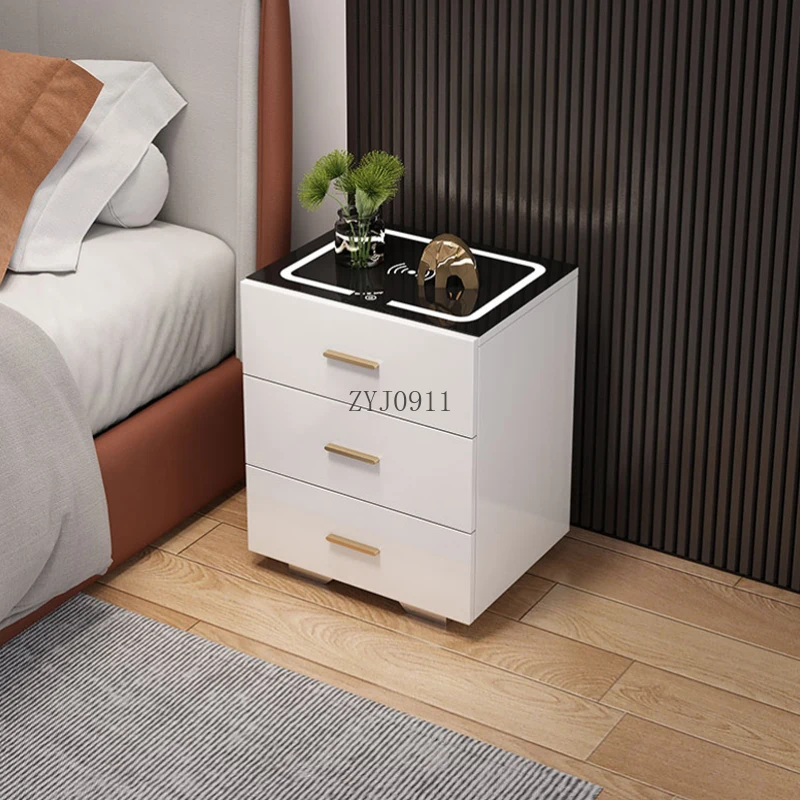 طاولة بجانب السرير ذكية ذات صمام ثنائي باعث للضوء باللون الأبيض شديد اللمعان مع 3 أدراج وشحن لاسلكي لأثاث غرف النوم #3