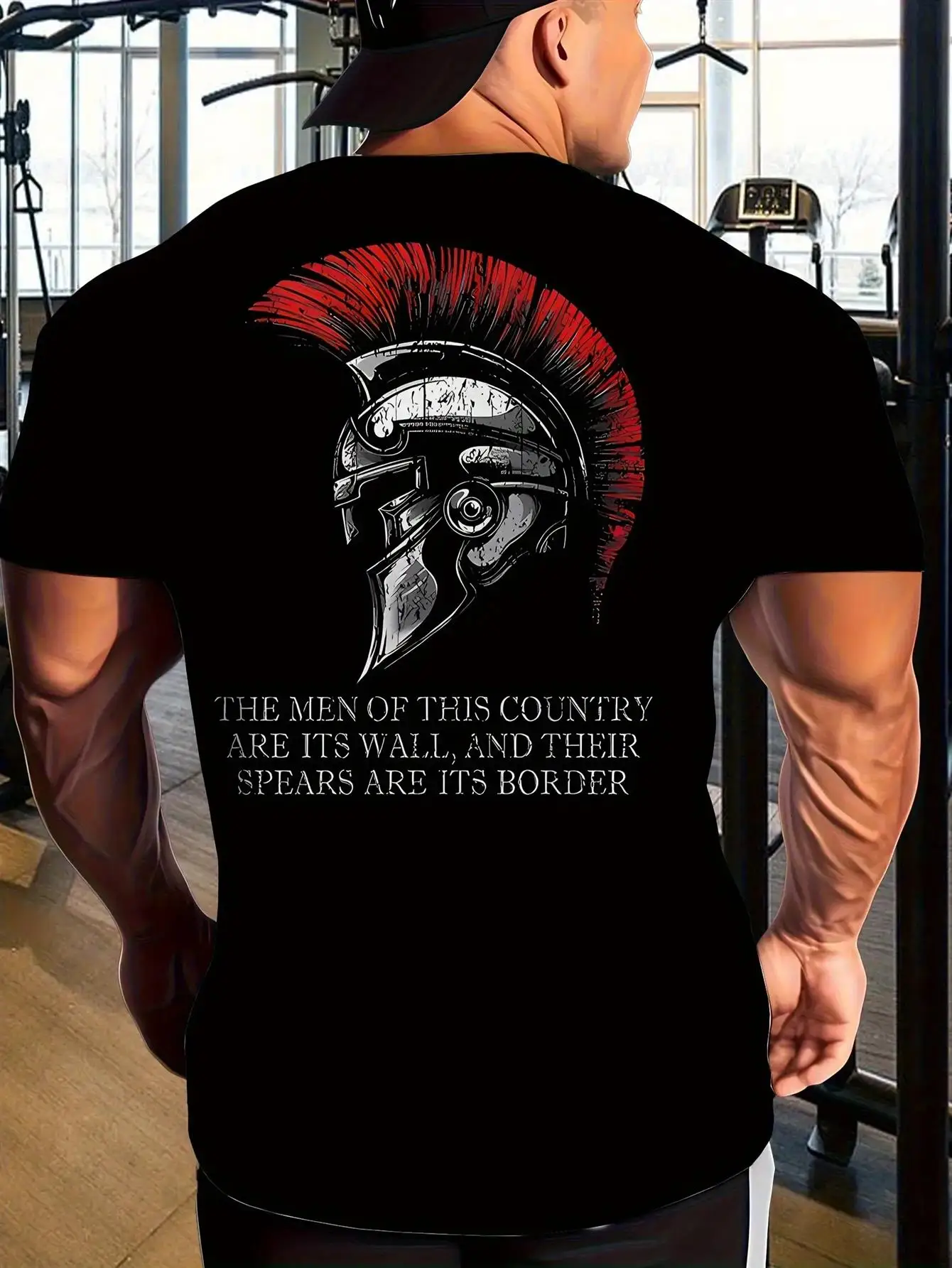 Men's Spartan Helmet & Greek Lettering T-Shirt Short Sleeve Casual 100% Cotton Shirt