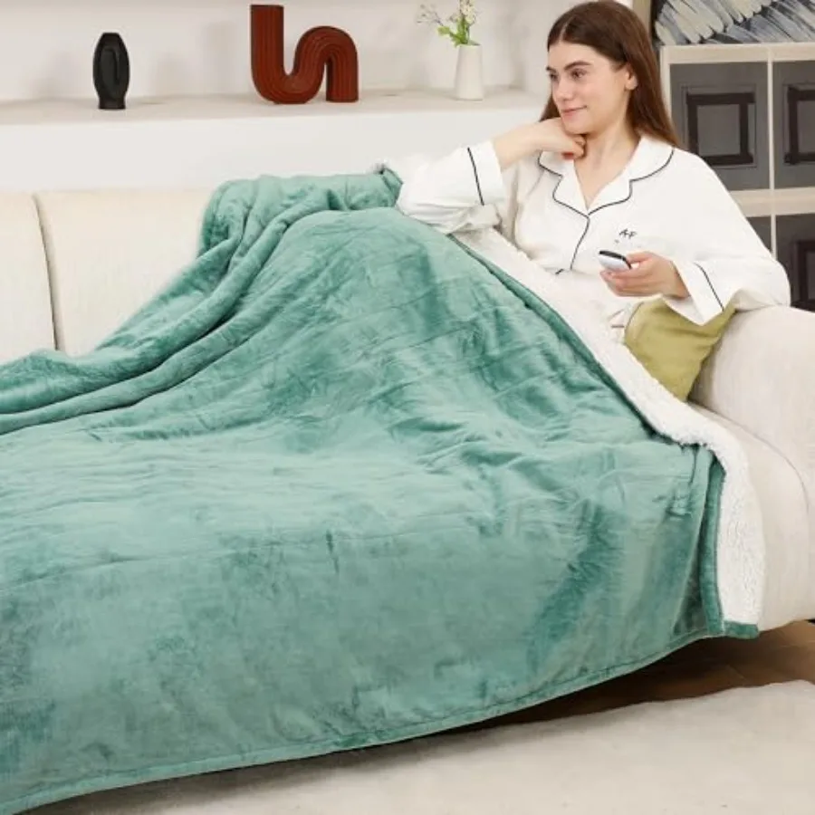 

Full Electric Blanket Heated Electric Blanket with Flannel and Sherpa Washable Plush Heated Blanket with 6 Heating Levels and 1