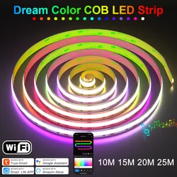 5M 10M 20M 25M Tuya Wifi Addressable COB LED Strip Light 24V RGBIC LED Strip WS2811 Full Dream Color LED Tape Support Smart Life