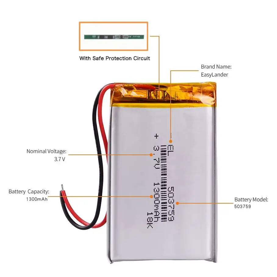 503759   3.7 فولت 1300 مللي أمبير 303759 403759 603759 703759 803759 903759 103759   بطارية ليثيوم أيون بوليمر قابلة للشحن