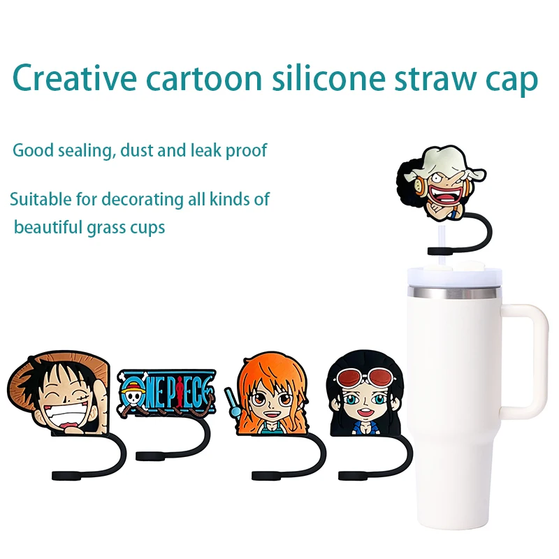 10MM Luffy cartoon Figure silicone straw cap  Reusable Splash Proof Drinking Fashion Straw Fit Cup Straw Cap Pendant