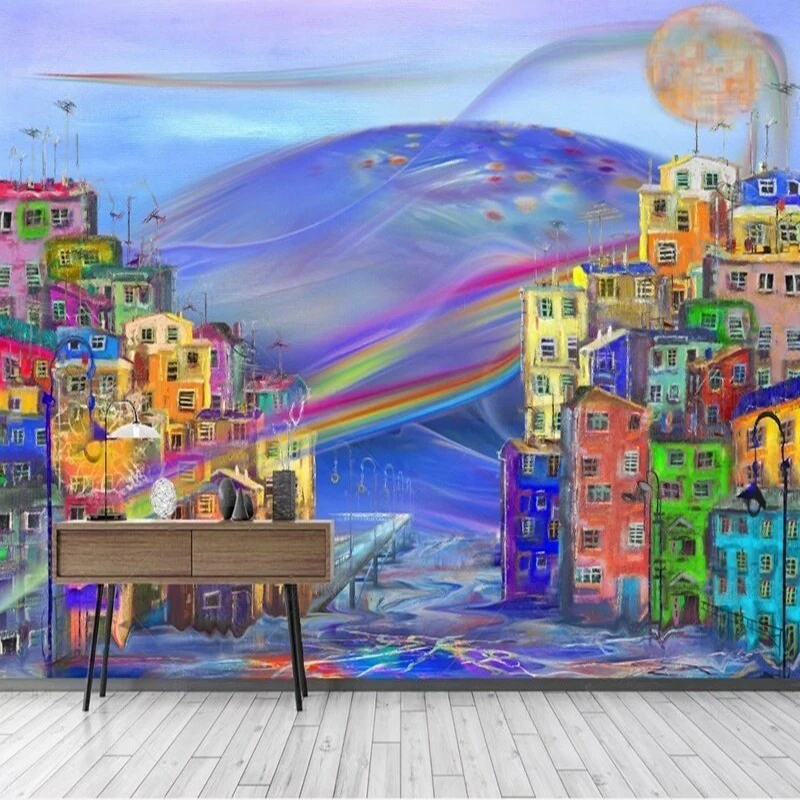 

Original Nordic fashion watercolor urban oil painting mural for TV bedroom and home decoration background wall