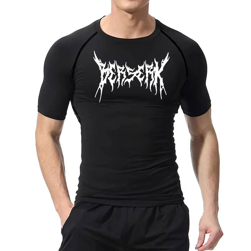 Gym Workout Rash Guard for Men Athletic Quick Dry Compression Shirts Berserk Print Tshirts Tees Tops Undershirts Baselayers JW02