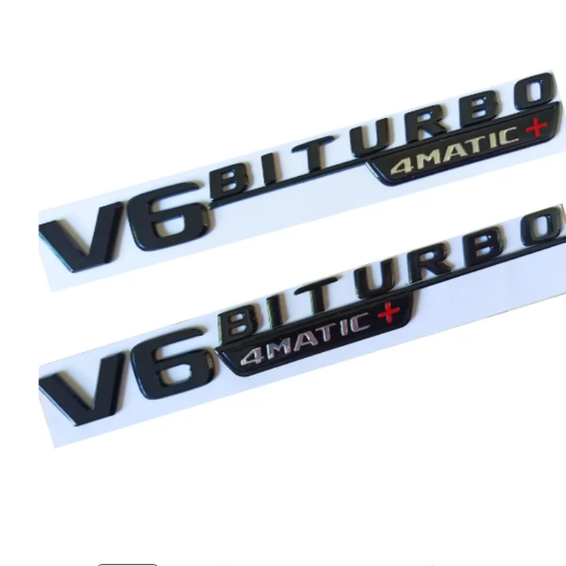

Glossy Black Metta Black Chrome Emblem for Mercedes Benz V6 BITURBO 4matic+ Car Styling Fender Badge Double Turbo Sticker