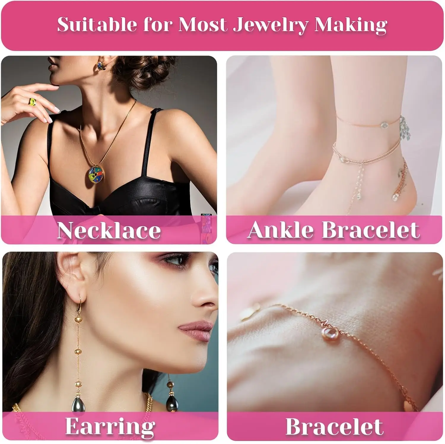 سلاسل صنع المجوهرات لقلادة وأقراط وسوار مستلزمات صناعة المجوهرات مع مشابك جراد البحر وحلقات القفز للحرف اليدوية