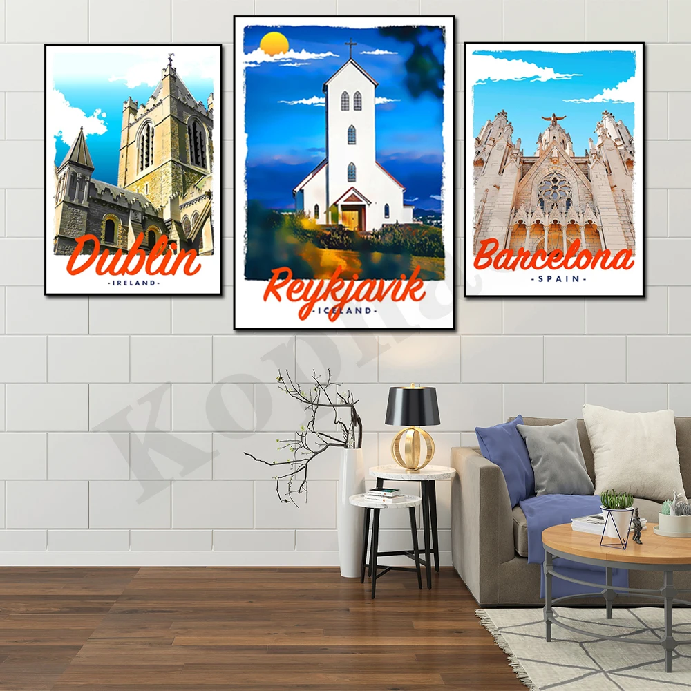 New York Los Angeles Samui Amsterdam Reykjavik Edinburgh Dublin Barcelona. City Travel Scenery. Home Wall Decor Canvas Painting
