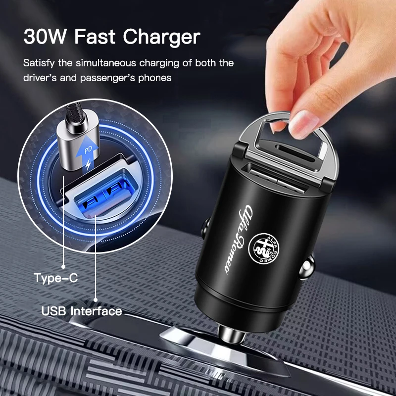 Car Charger USB Type-C Fast Charging Power Adapter For Alfa Romeo Giulia Stelvio Giulietta 156 159 147 Mito Tonale Brera Disco V