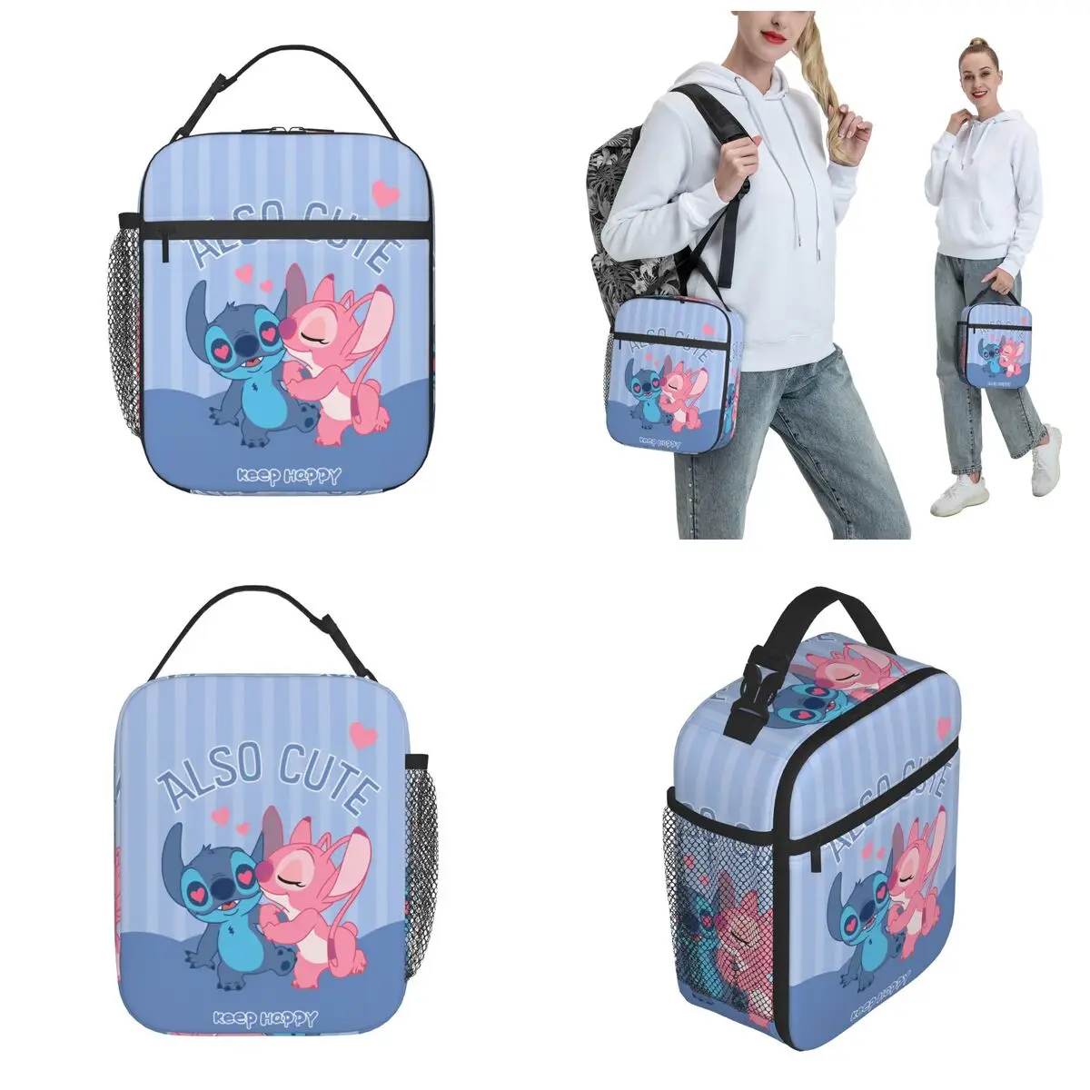 Lunch Box Stitch and Angel Anime Cartoon Merch Lunch Food Box Ins Style Cooler Thermal Bento Cute Alien Box For School