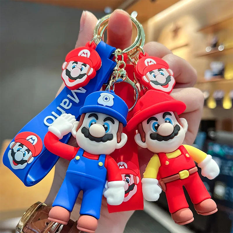 MINISO Anime Cartoon Super Mario Car Keychain 3D Lovely Action Figure Model Keyring Boys Girls Schoolbag Pendant Birthday Gifts