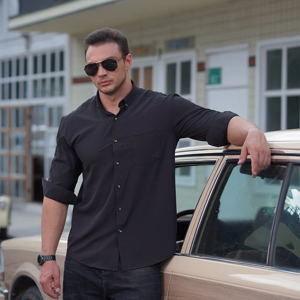 تي شيرت رجالي بأكمام طويلة بلون سادة ، كارديجان كاجوال قابل للتنفس ، حجم كبير