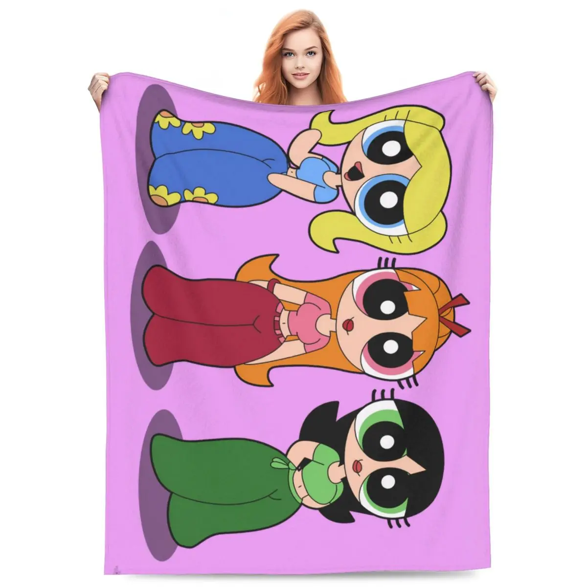 Warm Soft Blanket Airplane Travel The Powerpuff Girls Throw Blanket Flannel Bedspread For Couch Chair Aesthetic Sofa Bed Cover