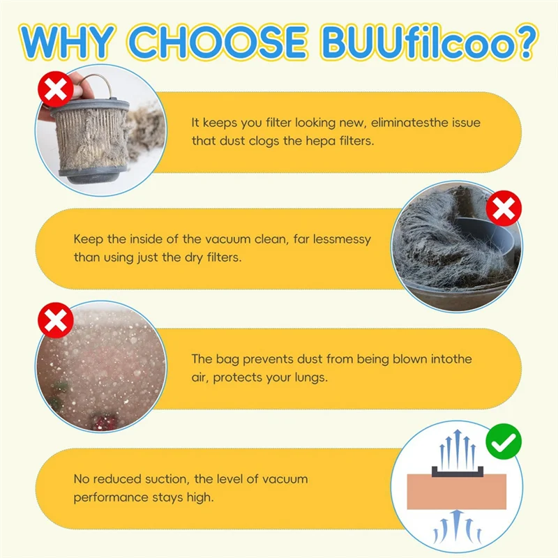 M14K-DXVA19-4104 Dust Collection Bag, 8 Pack For  5 To 8 Gallon Wet/Dry Vacuums, Disposable Shop Vac Bags