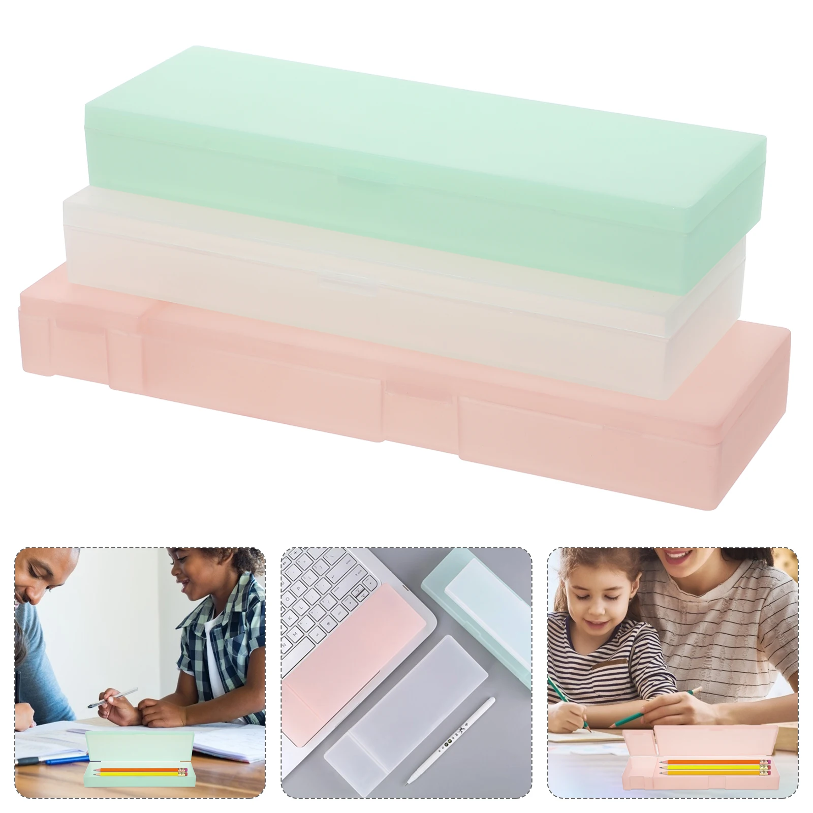 

6 Pcs School Pencil Box Stationery Storage Case Simple Transparent Plastic Student