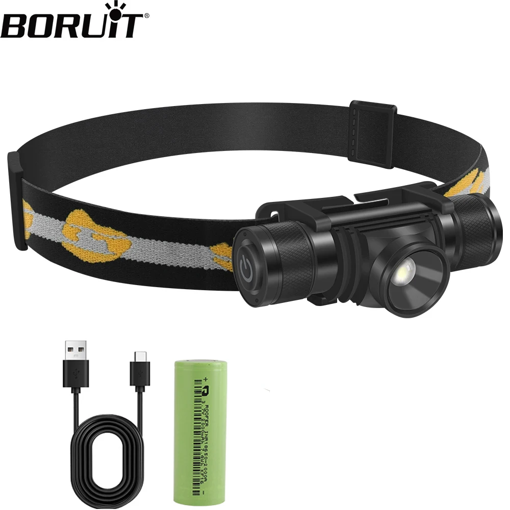 BORUIT D20 Zoomable Mini Headlamp 1000LM LED Headlight USB C Charger 18650 Battery Head Torch Camping Hunting Outdoor Flashlight