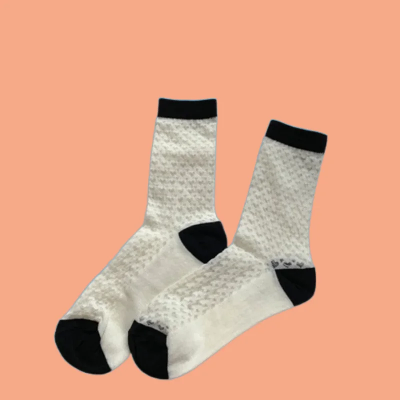 5/10 Pairs Women's Mid-Tube Socks Summer Thin Colorblock Mesh All-match Korean Breathable Stacked 2024 Hollow Socks Love Socks