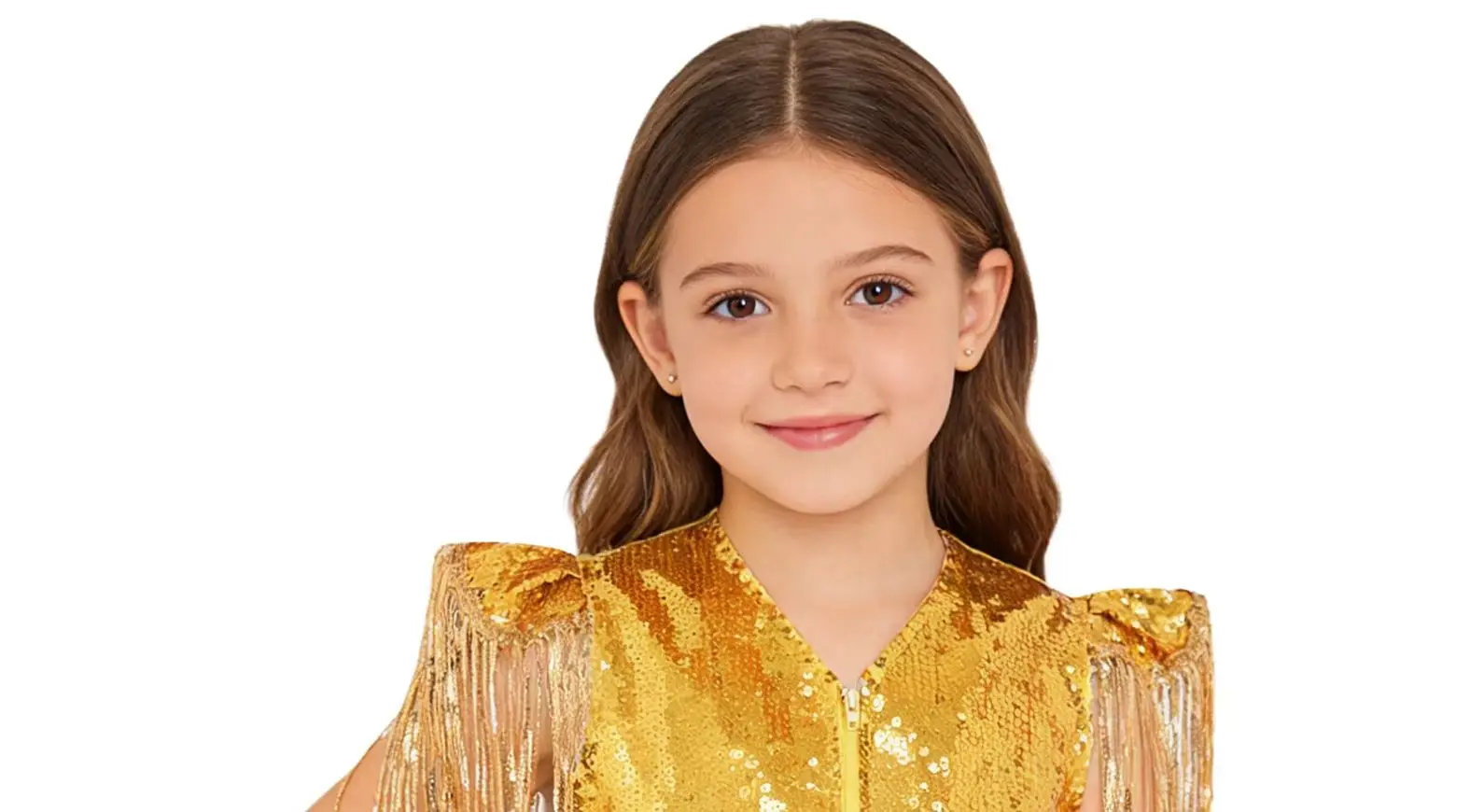 

Детский жилет для мальчиков и девочек с блестящими пайетками, металлическим эффектом, бахромой, рукавами-крылышками, V-образным вырезом, асимметричным подолом, на молнии, для сценических выступлений