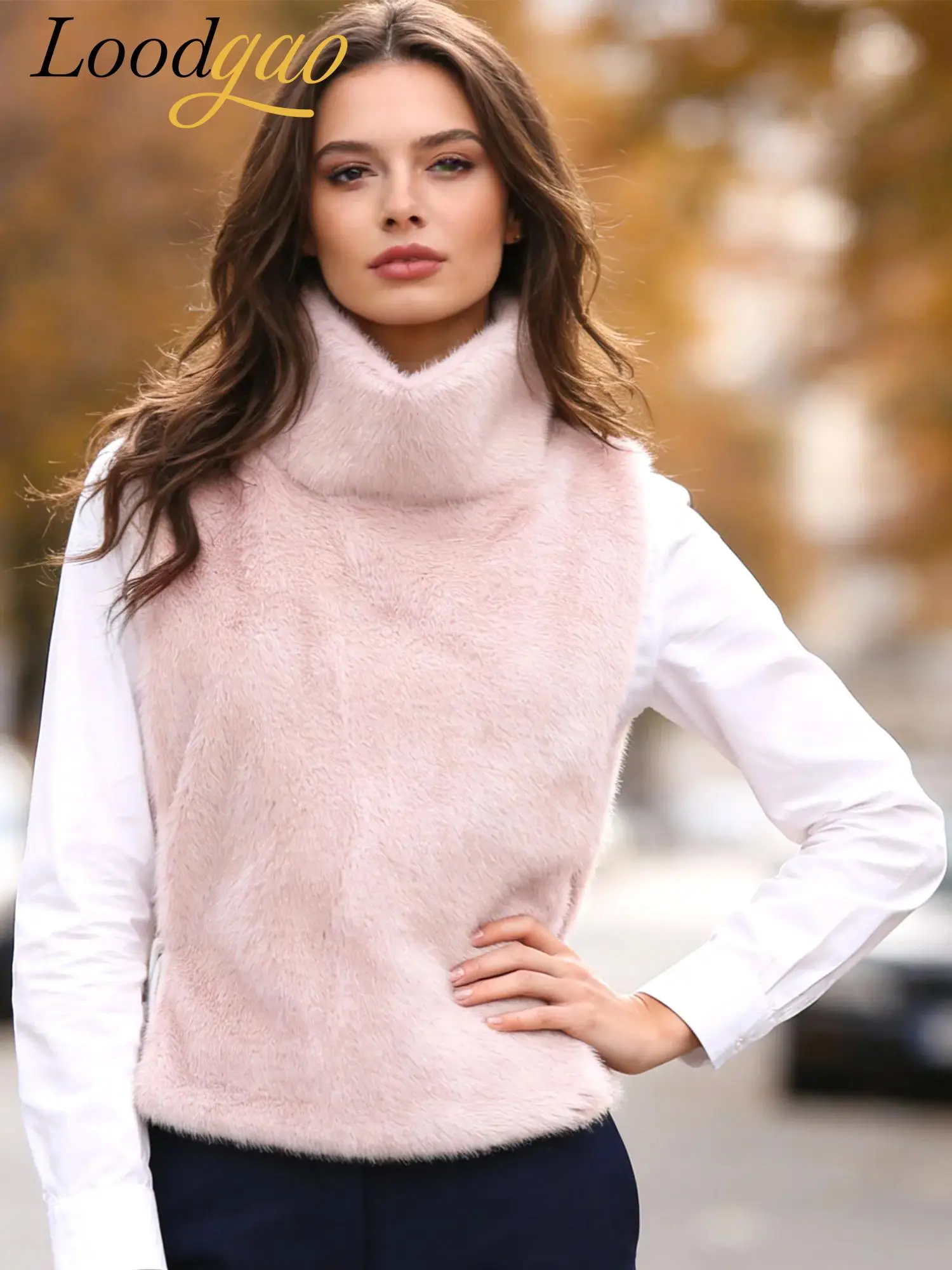 

Pullover Vest Womens Faux Fur Fall Waistcoat Tank Top Femme High Collar Sleeveless Waistcoats Woman Outerwear streetwear