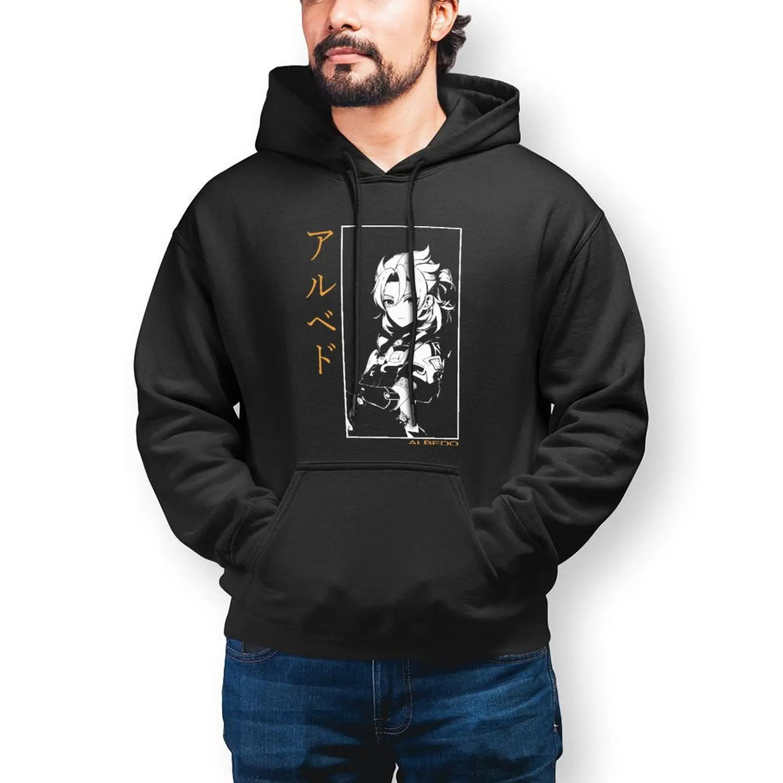 Albedo Genshin Impact Hoodie Game Character Loose Warm Hoodies Fashion Long Length Cotton Pullover Hoodie Mens X