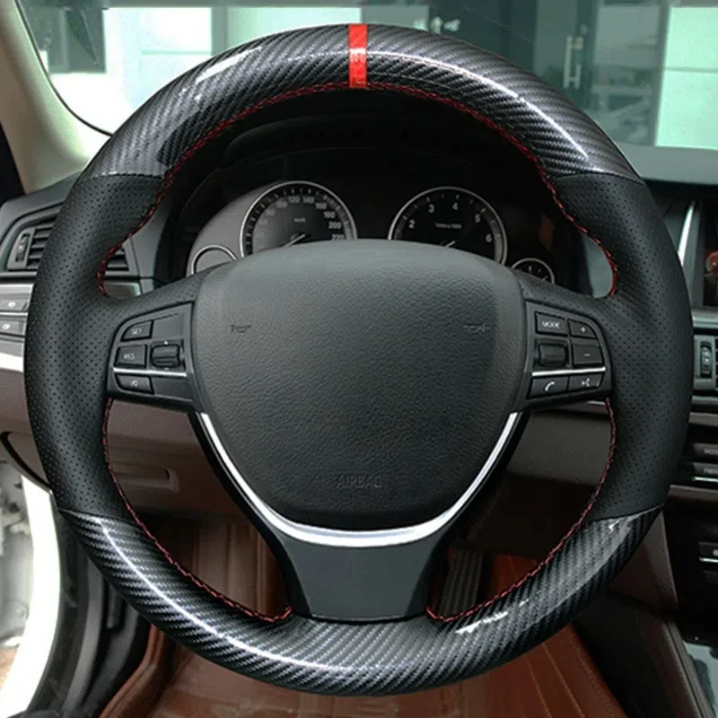 Custom Car Steering Wheel Braid Cover Carbon Fiber Genuine Leather 100% Fit For BMW F10 2014 520i 528i 730Li 740Li 750Li