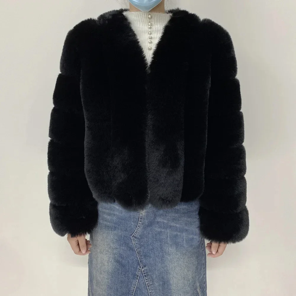 2024 Women Faux Fur Coat Faux Fox Fur Jacket Fox Fur Short Style Full Length Sleeve Luxury Winter Coat Women Fake Fur Outerwear