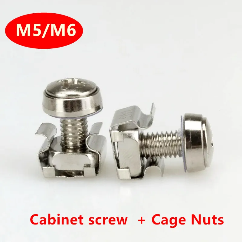 

100 set M5 M6 Cabinet Screw Nut Quartet Floating Nut Cassette Elastic Enclosure Card Cage Captive Nut Screws Nuts
