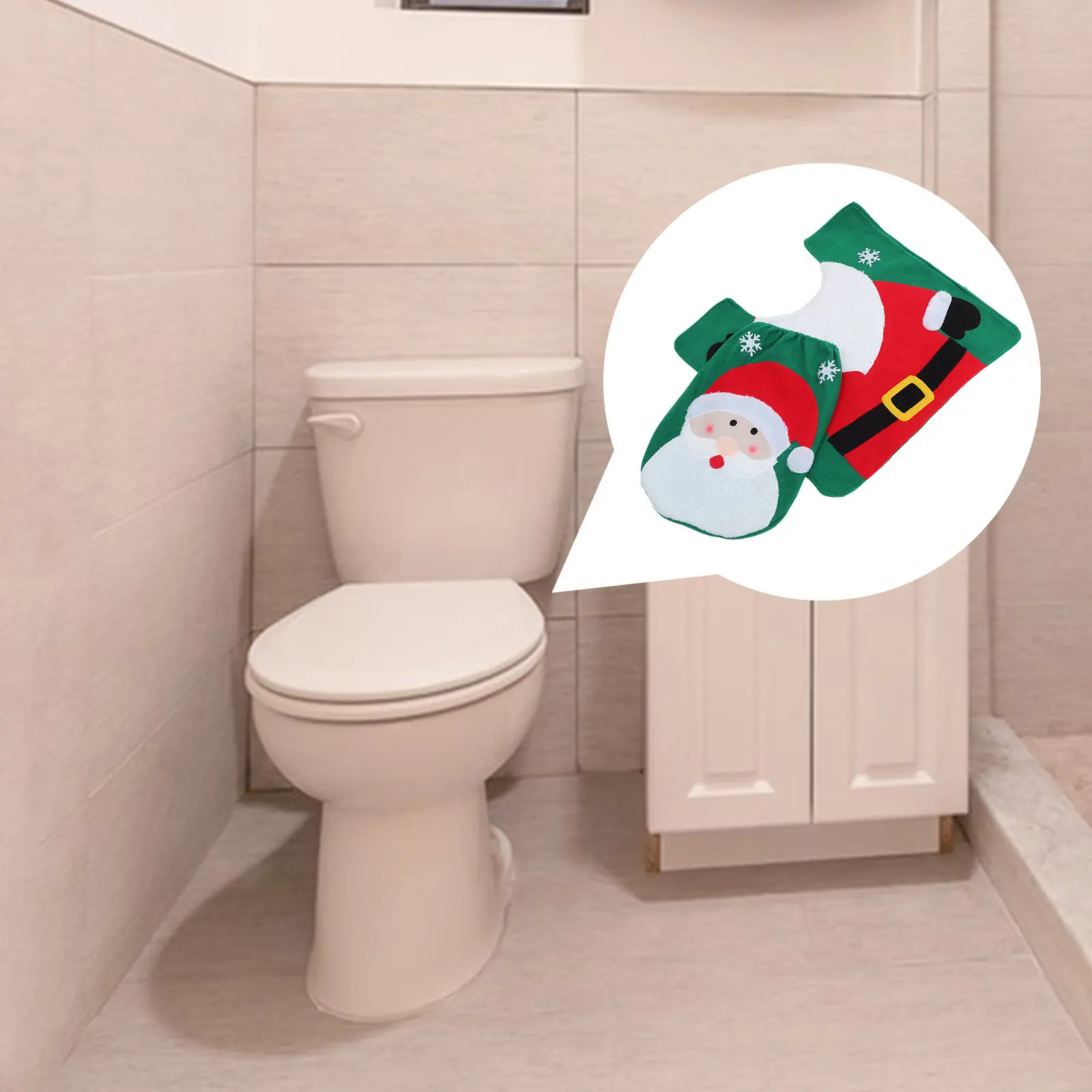 

Рождественский набор ковриков для туалета с оленями, новогоднее украшение, полиэстер, прочный, практичный, простая установка, для ванной комнаты и дома