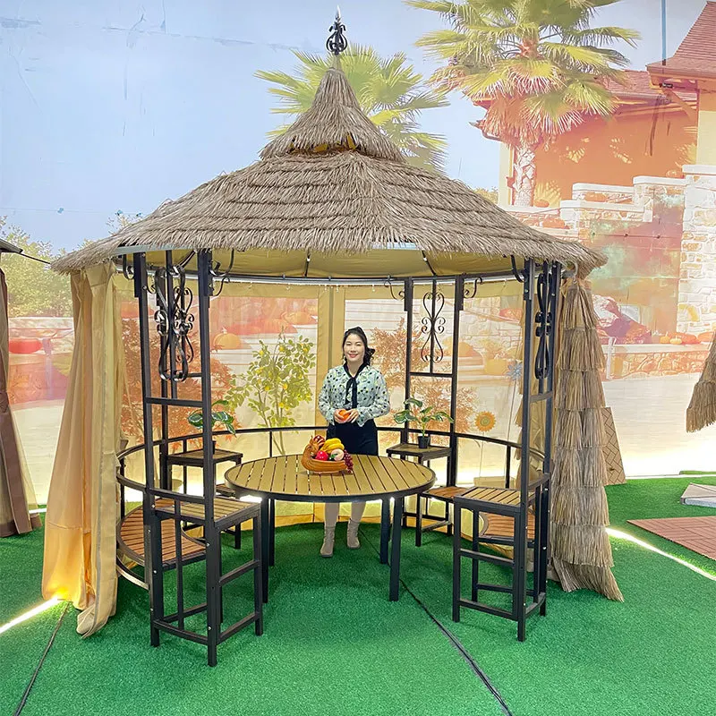 Customizable outdoor pavilion villa courtyard awning scenic agritainment simulation straw canopy round square pavilion