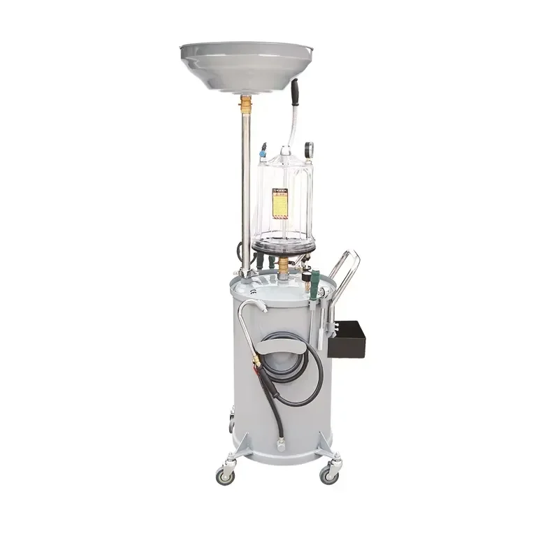20 Gallon Portable Waste Oil Drain Tank Air Operated Drainage Adjustable Funnel Height With Wheel