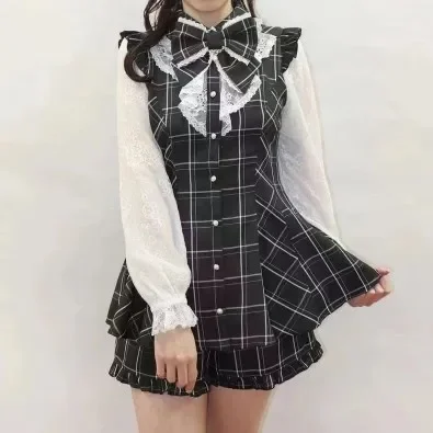 Tenue Culotte Rojita SC Lolita pour Fille, Ensemble Chemise et Short en Dentelle Amincissant, Coupe Cintrée, Style Japonais, Deux Pièces