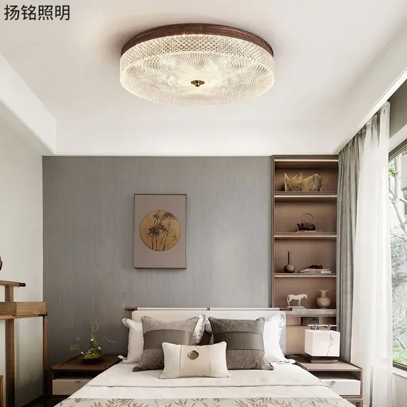 High-End American Retro Walnut Lamp - Super Bright Eye-Caring Study Light & Medieval Bedroom Ceiling Fixture