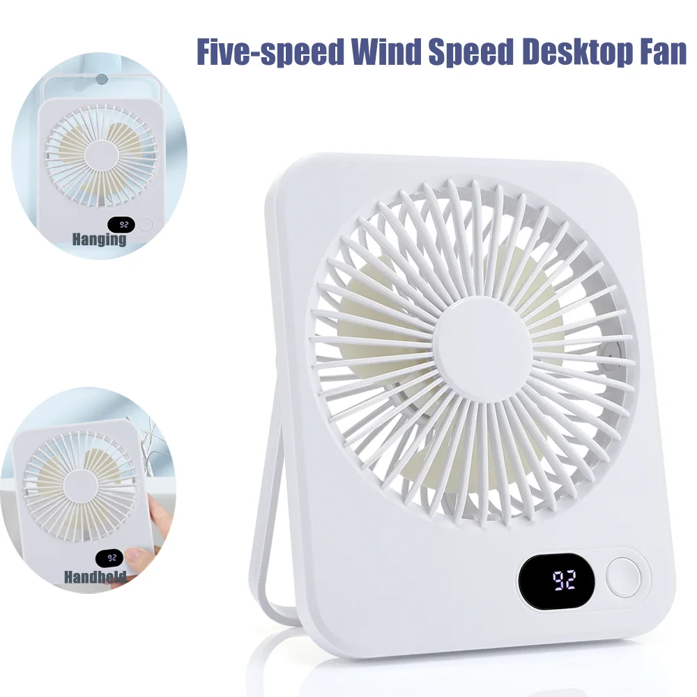 Desk Table Fan Power LED Display Hanging Wall  Handheld Fan Rechargeable Ultra-thin Strong Wind Summer Cooling Portable Devices