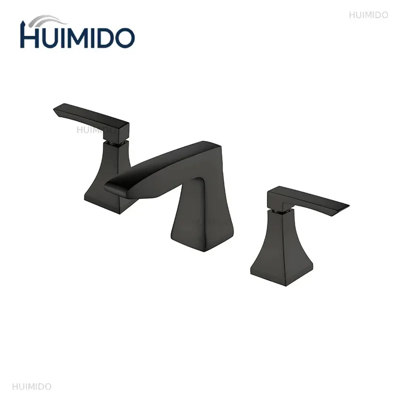 Deluxe Deck Mounted Brass 3 Hole Bathroom Faucet Blender Double Handle Gold Basin Hot and Cold Faucets