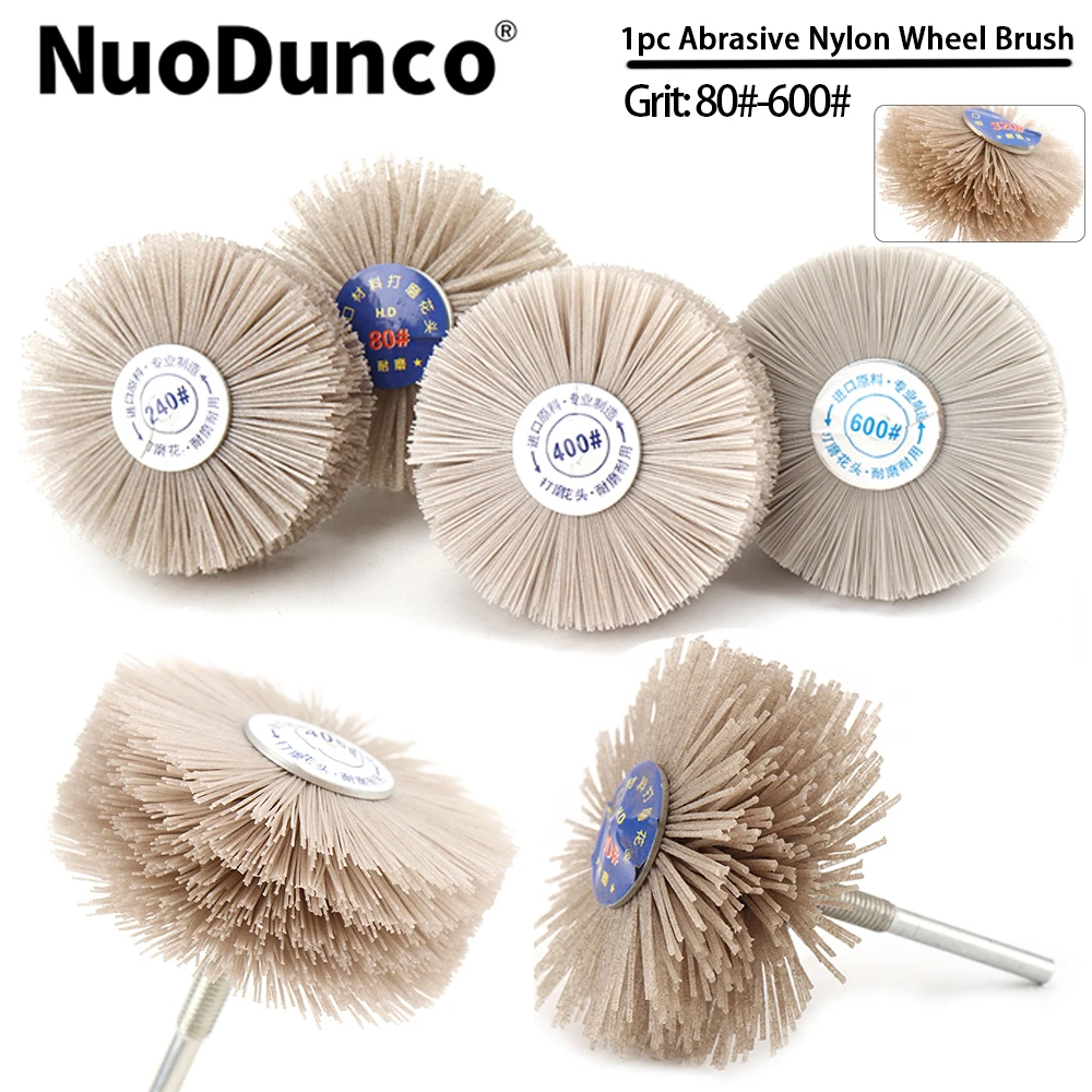 

1 шт. 80-мм абразивная нейлоновая щетка-колесо для шлифовки с резьбовым хвостовиком 6 мм для удаления заусенцев, обработки дерева и удаления ржавчины