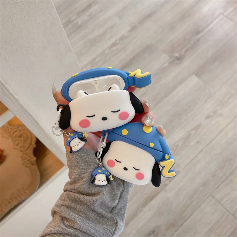 Simpatico cappello da notte custodia per Pochacco per Airpods Pro 2, custodia protettiva morbida per auricolari per Airpods 3/Airpods 1 2 con portachiavi uomo bambino