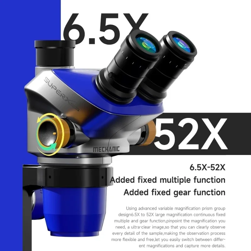 MECHANIC SUPER X PRO-B11 Trinocular Stereo Industrial Microscope Continuous Zoom 6.5-52X PL10X26 Eyepieces CCD 0.45X CTV Adapter