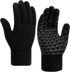Winter gloves, men's gloves black heated non-slip touch screen with hot soft knit for running, driving and hiking
