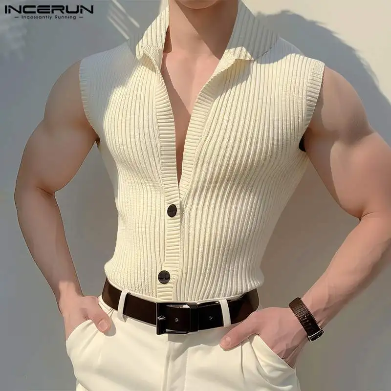 Knitted Stripe Tank Tops INCERUN 2024 Summer Men Tank Tops Tee Men Clothing Streetwear Sleeveless Shirt Chemise Oversized S-5XL