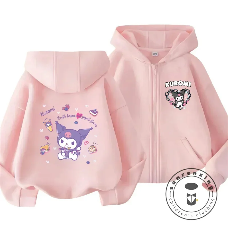 Hello Kitty Kuromi Cartoon Boys and Girls 3 14 Years Old Kawaii Street Casual Sweatshirt Children\'s Outdoor Sports Zipper Hoodie