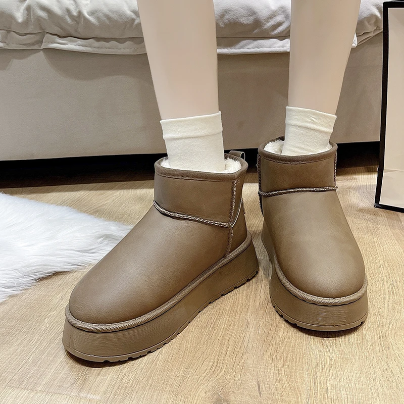 Botas de nieve cálidas de felpa corta para mujer, Botines Chelsea de plataforma plana, zapatos casuales de lujo, invierno, nuevo