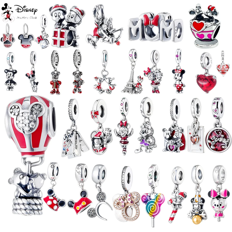 Abalorios de Plata 925 de la Serie Mickey y Minnie de Disney, Compatibles con Pulseras Europeas Originales, Accesorios de Joyería DIY para Mujer