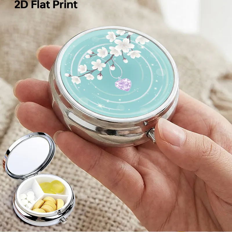 Portable Metal Box Organizer, 3-Compartment Travel Box, Suitable Handbags, Cute Retro Heart-Shaped Cherry Blossom Design, Small Daily Vitamin Storage Box, Compact Container, Pocket Box, Aesthetic Jewelry Box