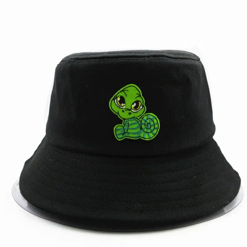 Four Seasons Cartoon Snake Embroidery Cotton Bucket Hat Fisherman Hat Outdoor Travel Hat Sun Cap for Men and Women 123
