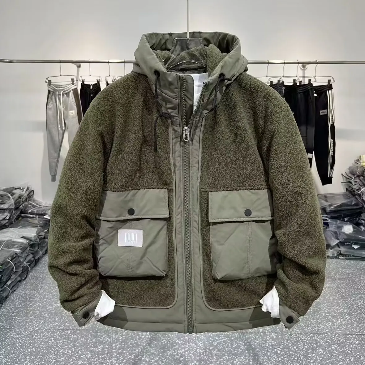 

Men's Lamb Velvet Jaet Winter New Workwear Hooded Coat Korean Faion Versatile Warm Cotton Clothes Trendy Youth Casual