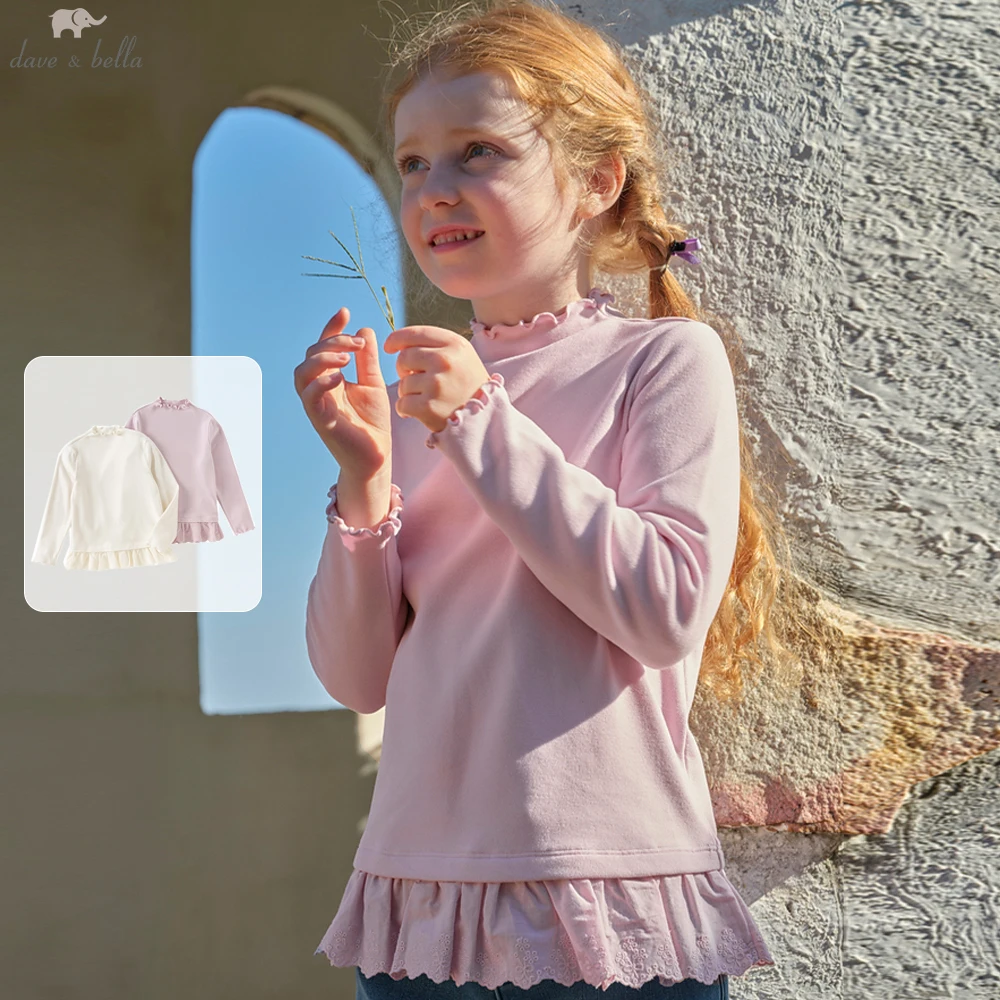 

Dave Bella, детские осенне-зимние флисовые футболки с утепленным низом для девочек, милые топы с длинными рукавами и высоким воротником DK4253566