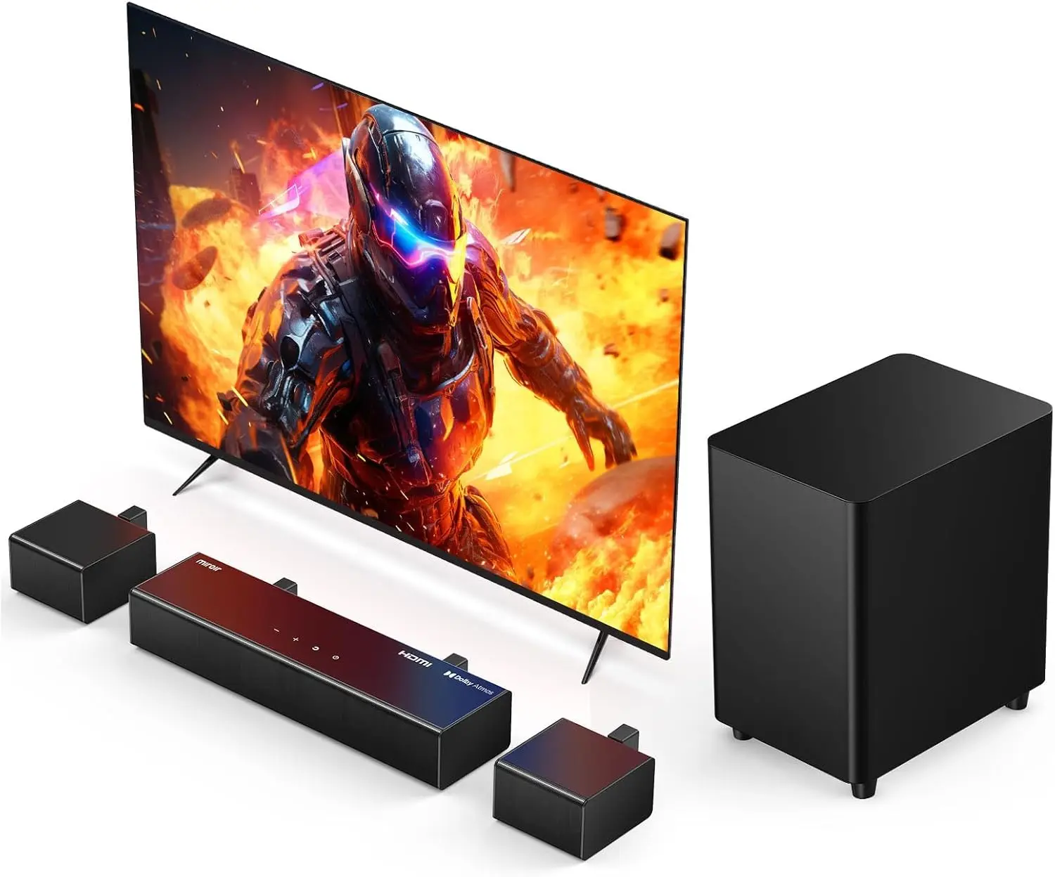 

5 1 Sound Bar with Dolby Atmos with Wireless Subwoofer and 2 Surround Speakers 410W Bluetooth Surround Sound System Immersive