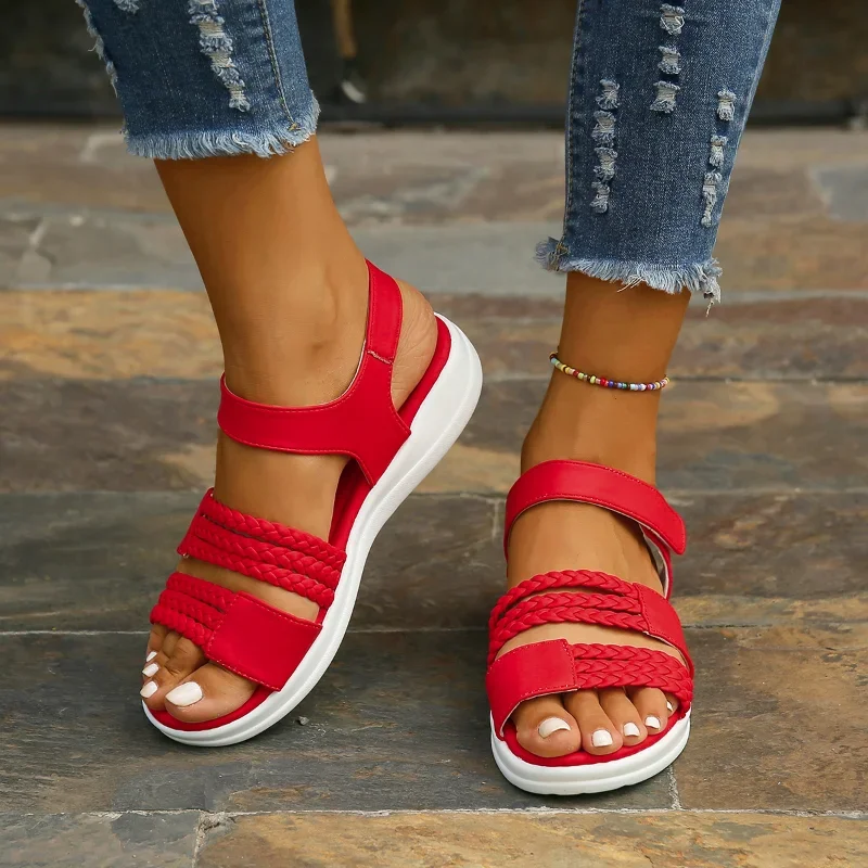 Summer Women Open Toe Beach Shoes Woman Footwear Treking Women Sandals Soft Stitching Ladies Sandals Comfortable Flat Sandals